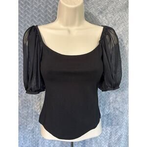Free People Intimately Sheer Puff Sleeve Tee in Jet Black Coquette Romantic Goth